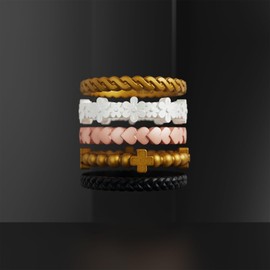 Enso Rings Stackable Beaded Silicone Wedding Ring – Hypoallergenic Unisex Stackable Wedding Band – Comfortable Minimalist Band – Cross-Metallic Rose Gold-Colored (Cross)-Size 7