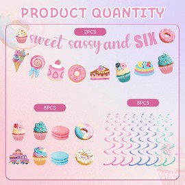 6th Birthday Decorations Girl Donut - 10 Pcs Pink Doughnut Birthday Decoration Including Sweet Sassy And Six Banner Icecream Hanging Swirls for Doughnut Candy Kids 6 Years Old Party Supplies