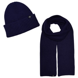 Funky Junque - Juego de bufanda para hombres y mujeres, gorro a juego, ropa de invierno, regalos de Navidad, gorro de punto cálido, bufandas a la moda, Punto acanalado, azul marino, Talla única