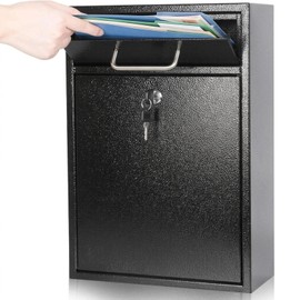 RQUNA Lockable Outdoor Secure Mailbox, Wall-Mounted Metal Mailbox, Dimensions: 15.1" H x 10.2" W x 3.3" D (Black).