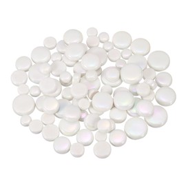 MECCANIXITY 200g Round Mosaic Tiles for Crafts, Multi-Size Iridescent Mosaic Glass Bulk for DIY Art, Home Decoration, Vases, Mugs, Flower Pots (White)