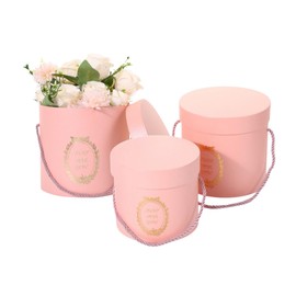 Set of 3 Cylinder Luxury Flower Boxes with Lids Round Florist Gift Packaging Cardboard Box for Flowers, Nested Floral Bouquet Favor Box for Anniversaries, Birthdays, Weddings, Chritsmas (Pink)