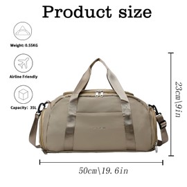 Yunsheng Cabin Bag - Ryanair Under Seat Flight Bag - Gym Bag with Shoe Compartment & Dry/Wet Separation - Recycled PET Eco-Friendly Travel Holdall Hand Luggage Bag - Carry-On Duffel Bag(Khaki)
