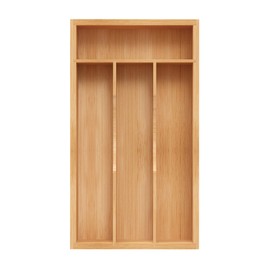 Small Silverware Organizer, Bamboo Kitchen Drawer Organizer, Utensil Holder, Cutlery Tray & Spoon Flatware Storage with Grooved Drawer Dividers