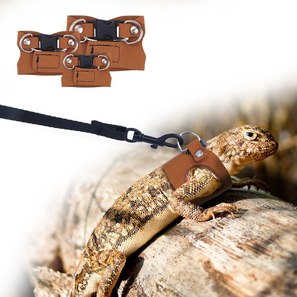 3 Pcs Bearded Dragon Harnesses, Adjustable Soft Leather Lizard Harness
