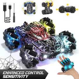 Spider Remote Control Car, Gesture Sensing RC Stunt Car, Double Sided Race Car with LED Light, 360° Rotating RC Drift Car, 4WD Rechargeable RC Stunt Car, outdoorfun:_(Upgrade)Black