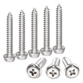 sourcing map Phillips Hex Washer Self Tapping Screws, M5 x 35mm 304 Stainless Steel Hex Flange Sheet Metal Screw 20pcs