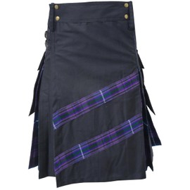 Utility Kilts for Men - Traditional Scottish Modern Hybrid Utility Kilt Tartan - Black Cotton Kilt Adjustable Strap, Kilts for Men (Pride of Scotland, Belly Button - 50" Inches)