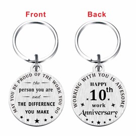 Laluminter 10 Years Work Anniversary Keychain Gifts for Women Men Employee Staff - Happy 10th Work Anniversary Small Things Gift