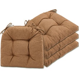 SQUARE MOON Chair Cushions for Dining Chairs, 3 Inch Thick Comfortable Kitchen Chair Pads, Dining Room Seat Cushions with Ties, Machine Washable, 17" x 16" x 3", Set of 4, Coffee