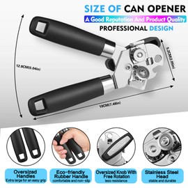 Can Opener Manual Heavy Duty Multifunctional with Magnet Lift [Ergonomic Curved Handle Grip] Stainless Steel, Arthritis-Friendly, Kitchen Tool for Seniors, Kitchen Essentials, Camping, Bottle Opener