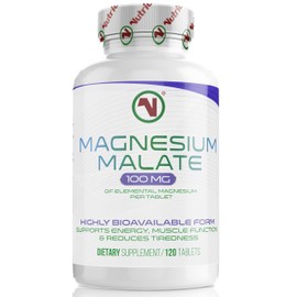 Nutriodol Magnesium Malate 100 mg – 120 Vegan Tablets | Highly Bioavailable Magnesium for Energy, Muscle Function & Tiredness | Trusted UK Brand Since 2014