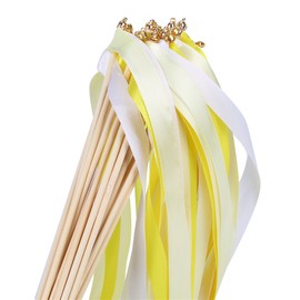 30pcs Ribbon Stick Wands Party Streamers for Wedding Party Activities (Yellow)