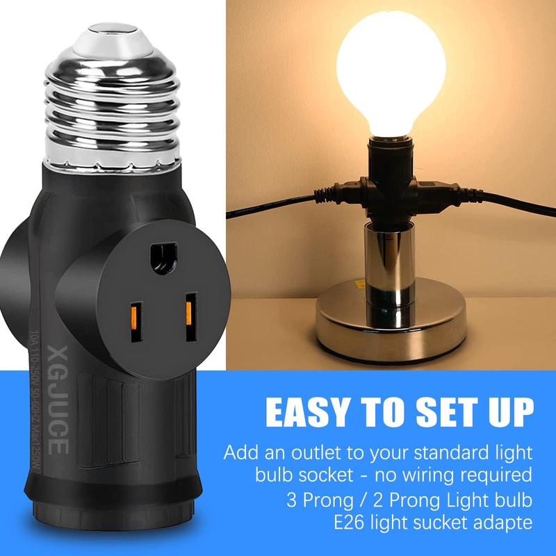 3 Prong Light Socket to Plug Adapter,E26 Outdoor Light with