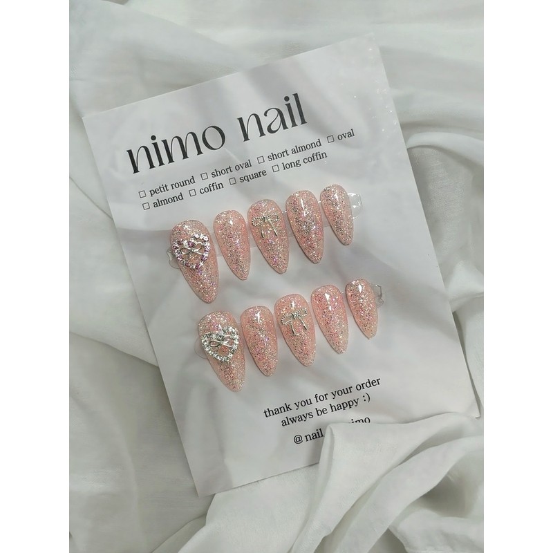 Glitter Nail•Wedding Nail Tip•Handmade Nail Tip - White Heart /