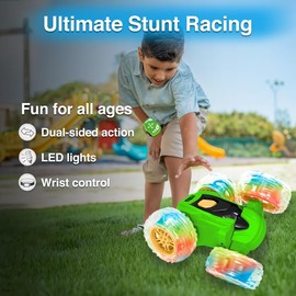Contixo SC3A Toy Remote Control Cars for Kids with Double-Sided 360° Rotating Stunt, 4WD Off-Road RC Cars with LED Lights, Birthday for Boys and Girls Age 4 5 6 7 - Green