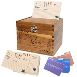 YOJO Wooden Recipe Box With 50 Double Sided 4x6 Recipe Cards and 6 Dividers, Ideal Gift for Christmas, Mother's Day, Wedding, Birthday, Anniversary (Box set style 1)
