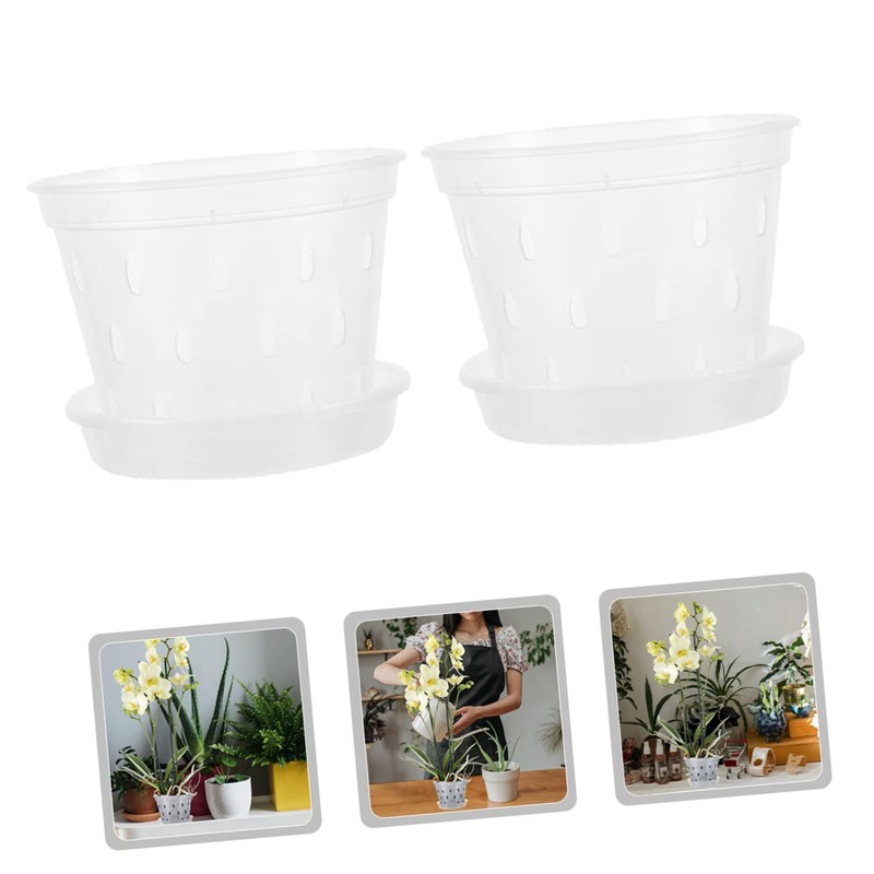 Abaodam 2 Sets Clear Plastic Orchid Pots of Breathable Planters