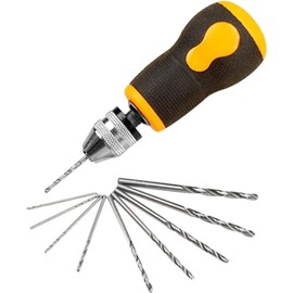Hand Drill, Pin Vice, Twist Drill, Drill Set, Drill Hand Crank Drill, Craft Tool for Precision Woodworking, 0.03 - 0.12 inch (0.8 - 3.0 mm) Drills Set of 10