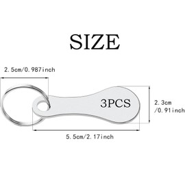 Lunpog Shopping Trolley Remover, Pack of 3 Stainless Steel Shopping Trolley Remover, Key Ring, Removable Shopping Trolley Token, Silver Shopping Trolley Token with Key Ring for Shopping Trolley, NO, 1