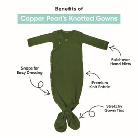 Copper Pearl Baby Gown - Knotted Newborn Sleepers for Baby Boy and Girl, Soft Stretchy Long Sleeve Infant Gowns with Bottom Tie and Hand Mittens, Perfect Hospital Coming Home Outfit (Penny)