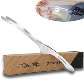 VEZOREY® - Premium kitchen tongs (26.5 cm) made of stainless steel with stand function - Kitchen tweezers & cooking tongs for meat, grill and vegetables - Barbecue tongs & cooking tweezers long -