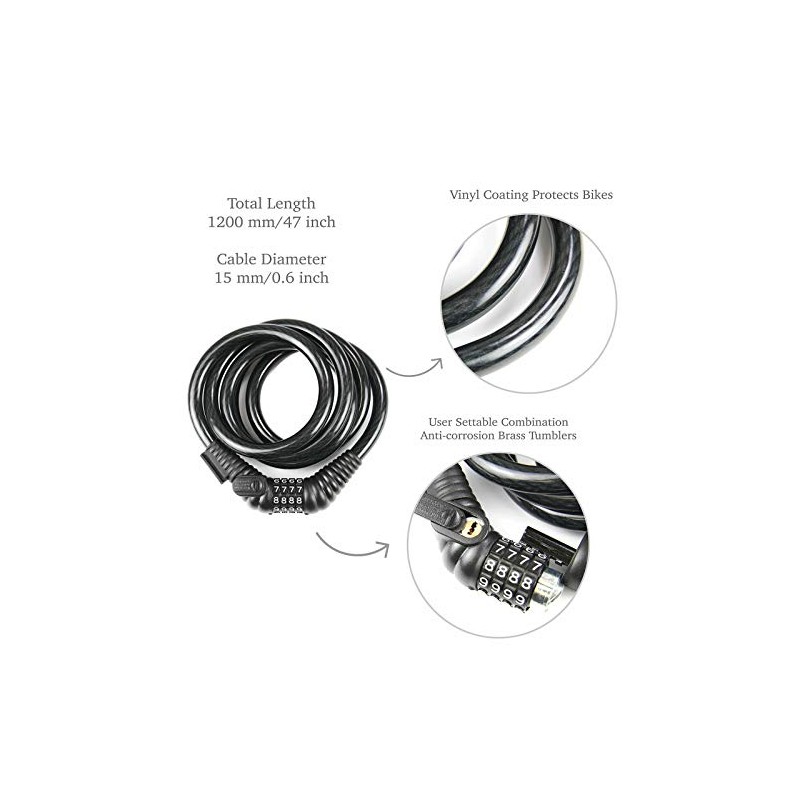 CyclingDeal Bike Bicycle Lock Cable 4FT Bike Cable Basic Self
