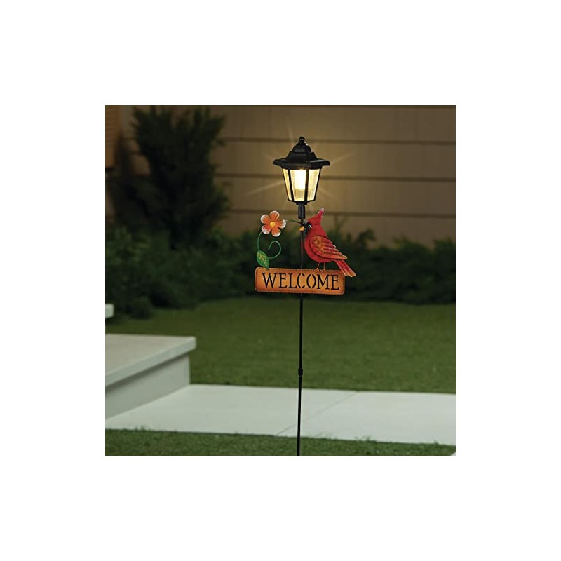 Solar Cardinal Decorative Stake, Durable Metal, Outdoor Décor - Measures