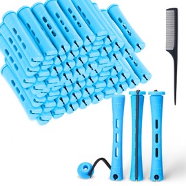 Xerteam Pack of 60 Small Hair Rollers, Perm Curlers for Perming Yourself, Hair Rollers with Elastic Rubber Band, Rat Tail Comb, Curler Set for Various Hair Types