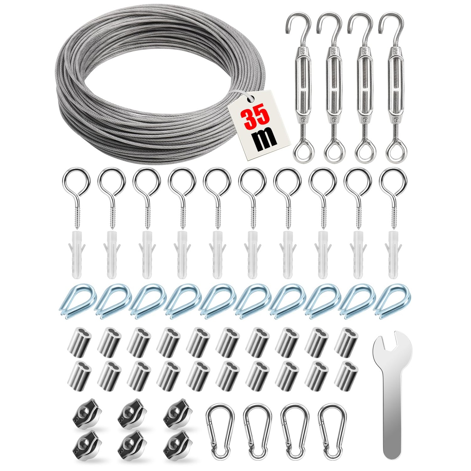 Angooni 65 Pieces Steel Cable Kit, 115ft 1/16 Stainless Steel Wire Rope ...