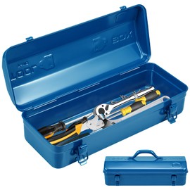 Tool Box, 16.9" Portable Metal Tool Organizer Box with Double Latch Closure and Handle, Heavy Duty Hip Roof Style Tool Chest for Household Workshop Car (Blue)