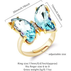 BONJOULRY Crystal Butterfly Ring Animal Butterflies Birthstone Pendant Crystal Wedding Birthday Gift Jewelry 3 Color Chois Adjustable Send Velvet Bag (Blue)