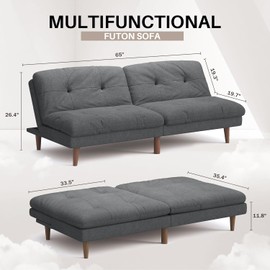 Homall Homall Futon Couch, Modern Futon Sofa Bed with Adjustable Backrest, Convertible Sleeper Sofa Bed for Small Apartments, Loveseat, Office (Fabric, Grey)