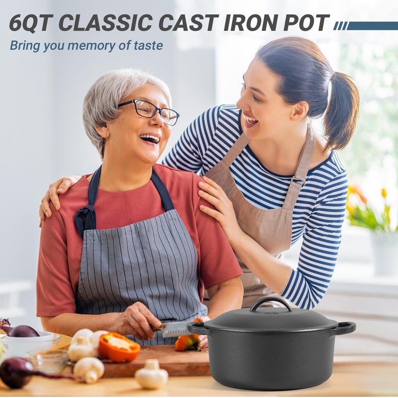 6 QT Basics Cast Iron Dutch Oven Pot with Lid