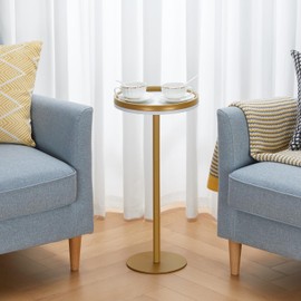 ZEXVIDA Round Drink Table,Small Pedestal Table,Small Round Side Table for Small Spaces,Martini Table for Living Room, Bedroom, Bathroom,Balcony (White Gold)