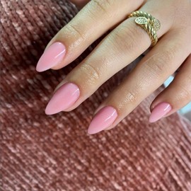 Pink Nails Press on, Winter Reusable Press on Nails Short Almond Shaped, SXVME Glue on Nails Short Fake Nails, Best Thick Acrylic False Nails, Glossy Solid Colored Stick on Nails for Women 30Pcs
