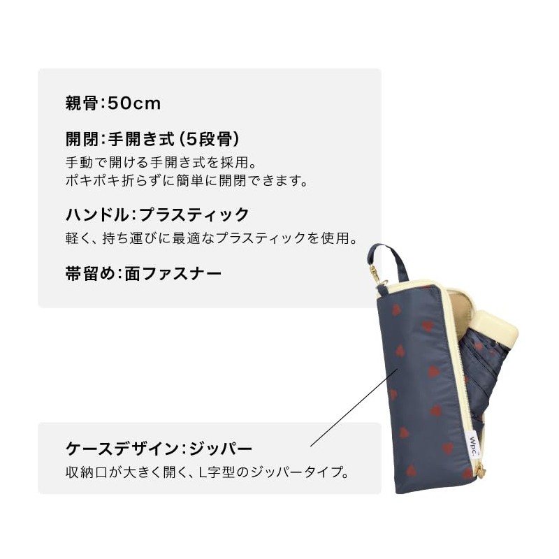 2025 Wpc. 801-14828-102 Women's Folding Umbrella, Mini, Jagged Heart, Light