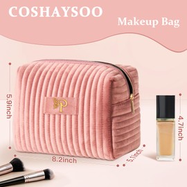 COSHAYSOO Travel Makeup Bag Quilted Make Up Pouch Initial Cosmetic Case with Butterfly Decorations for Women Lipstick Glossier Lipgloss Lip Stain Moisturizer Mascara Eyeliner Organizer Pink Letter P