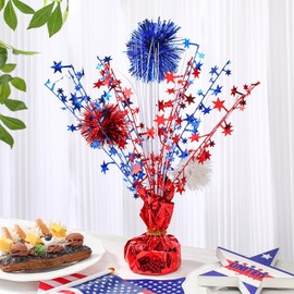 Qunclay 12 Pcs 4th of July Table Centerpieces Metallic Plastic Patriotic Decoration Blue Red White Star Centerpieces for Tables Independence Day Celebration Supplies Decor for Memorial Day