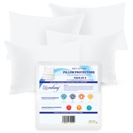 Eutony Pillow Protectors 4 Pack 100% Cotton Zipped - Ultra Luxe Zipped Pillow Protectors, Cotton Pillow Protectors, Soft & Breathable Hypoallergenic 50 x 75cm - White