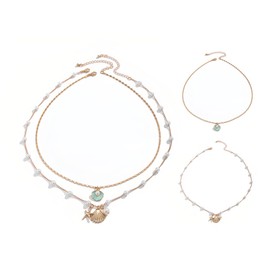 FAINCA Pack of 2 Shell Necklaces, Women's Boho Jewellery Pearl Chain, Shell Jewellery, Shell Necklace, Shell Necklace, for Women, Summer, Beach, Holiday, Beach, Surfer Jewellery, Metal, No