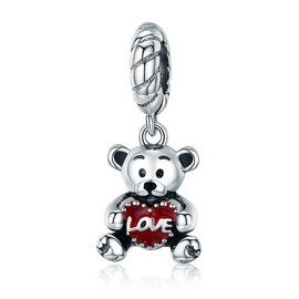 Bear with Love Heart 100% 925 Sterling Silver Animal Collection Little Bear with Love Hug Charm fit Charm Bracelet Bangle DIY Jewellery SCC521
