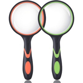 10X Magnifying Glass, 2 Pack, 75mm Kids Magnifying Glass,Magnifier with Non-Slip Rubber Handle for Seniors Reading and Kids Nature Exploration (Orange+Green)