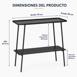 Soporte para Plantas de Metal de 2 Niveles, Estante para Macetas Decorativas Interior y Exterior, Porta Macetas Negro para Sala, Balcón, Jardín y Terraza, Ahorrador de Espacio