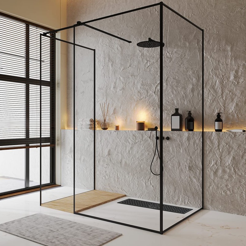 TECFORG 12 Inch Black Rectangular Shower Drain with Removable Quadrato