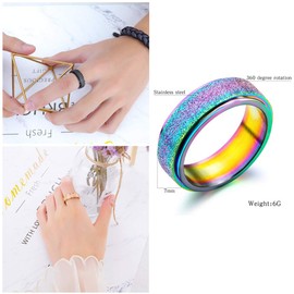 LAFATINA Blue Fidget Rings for Men Women Stainless Steel Spinner Bands for Anxiety Engagement Wedding Somthing Blue, Size O