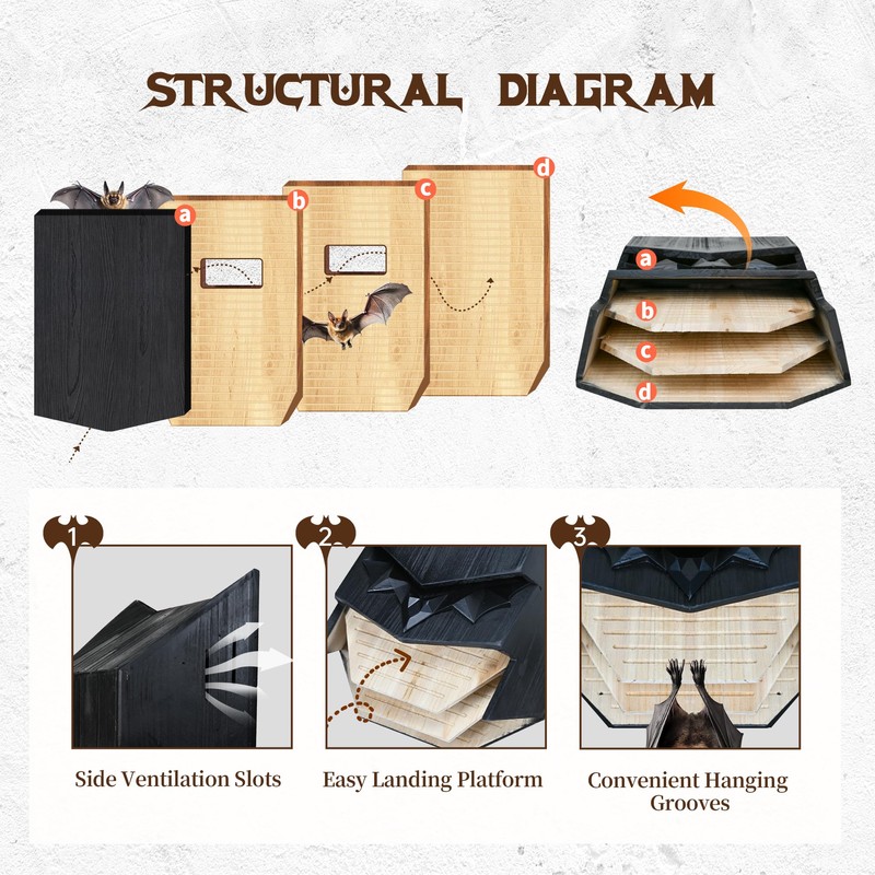 Caped Hero Bat House for Outdoors - Wooden Large Three