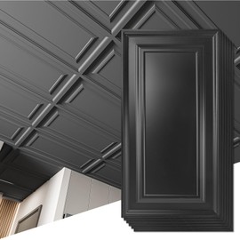 Art3d 12-Pack Drop Ceiling Tiles 2x4 Ft, PVC Decorative Ceiling Covering Panels for Basement Kitchen Bathroom, 24x48 Inch, Cover 96 Sq. Ft, Smooth Black