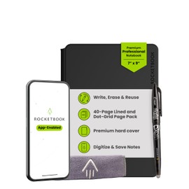 Rocketbook Pro Smart Reusable Notebook, Lined & Dotted Interchangeable Pages, For Work and Business Meetings, Executive 7x9, Black