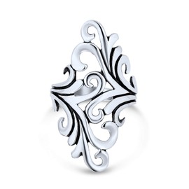 Boho South Western Style Nature Swirl Leaf Vine Wrap Bypass Full Finger Armor Statement Ring Western Jewelry For Women Teen Oxidized .925 Sterling Silver